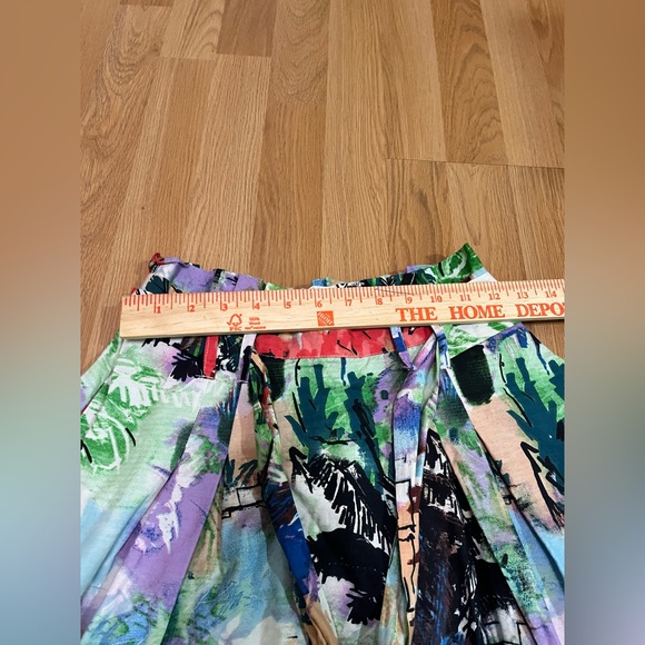 Green and Purple Pleated A-Line Midi Skirt - Picture 5 of 6